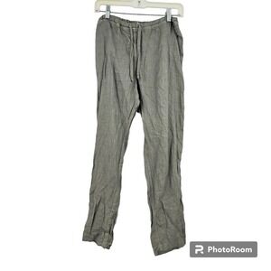 CP Shades Pants Olive Green Linen Drawstring Straight Leg Pull On Trouser Size M